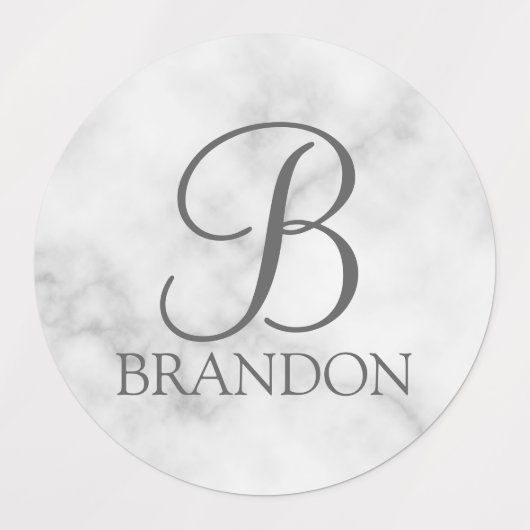 Personalisiertes Skriptmonogramm und Name aus weiß Etiketten (Design 2)