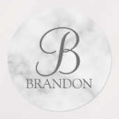 Personalisiertes Skriptmonogramm und Name aus weiß Etiketten (Design 1)