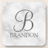 Personalisiertes Skriptmonogramm und Name aus weiß Getränkeuntersetzer (Vorderseite)