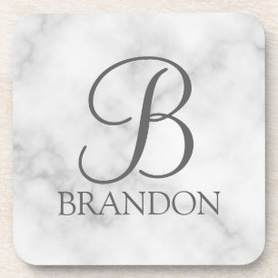 Personalisiertes Skriptmonogramm und Name aus weiß Getränkeuntersetzer