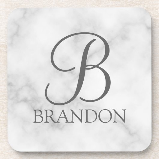 Personalisiertes Skriptmonogramm und Name aus weiß Getränkeuntersetzer (Vorderseite)