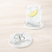 Personalisiertes Skriptmonogramm und Name aus weiß Getränkeuntersetzer (Seite)