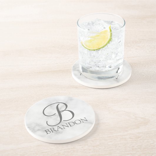 Personalisiertes Skriptmonogramm und Name aus weiß Getränkeuntersetzer (Seite)