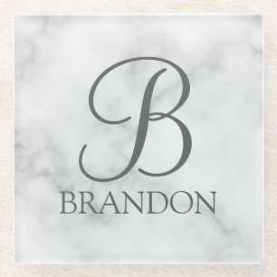 Personalisiertes Skriptmonogramm und Name aus weiß Glasuntersetzer