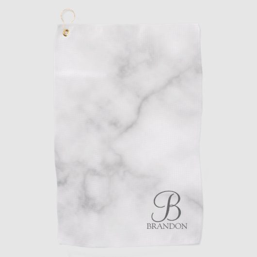 Personalisiertes Skriptmonogramm und Name aus weiß Golfhandtuch (Vorderseite)