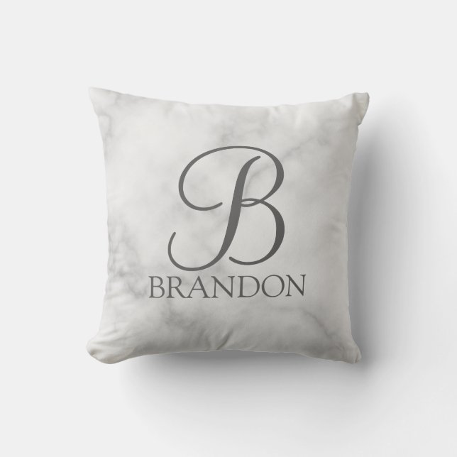 Personalisiertes Skriptmonogramm und Name aus weiß Kissen (Vorderseite)