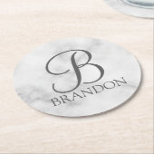 Personalisiertes Skriptmonogramm und Name aus weiß Runder Pappuntersetzer (Angewinkelt)