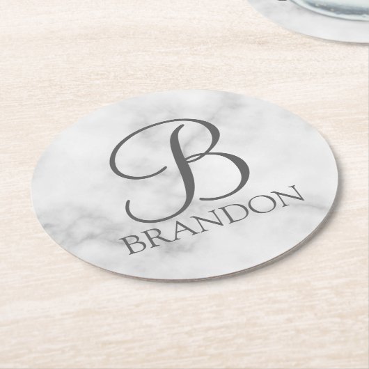 Personalisiertes Skriptmonogramm und Name aus weiß Runder Pappuntersetzer (Angewinkelt)