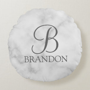 Personalisiertes Skriptmonogramm und Name aus weiß Rundes Kissen