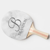 Personalisiertes Skriptmonogramm und Name aus weiß Tischtennis Schläger (Seitenansicht)