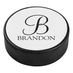 Personalisiertes Skriptmonogramm und Name Eishockey Puck