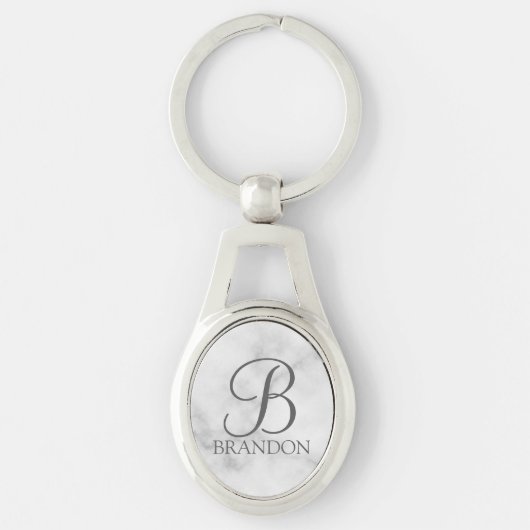 Personalisiertes Skriptmonogramm und Name marbiere Schlüsselanhänger (Vorderseite)