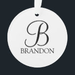 Personalisiertes Skriptmonogramm und Name Ornament<br><div class="desc">Personalisiert Monogram und Name Gift bieten eine personalisierte Monogramm im Stil eines klassischen Schriftartes mit schwarzem Skript und einen Namen im Stil eines klassischen Serif-Schriftartes auf weißem Hintergrund. Ideal für Ferien,  Wiedersehen und besondere Anlässe.</div>