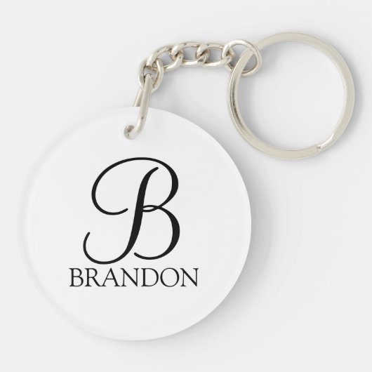 Personalisiertes Skriptmonogramm und Name Schlüsselanhänger (Rückseite)