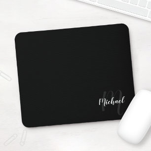 Personalisiertes Skriptmonogramm und Name Schwarz Mousepad