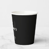 Personalisiertes Skriptmonogramm und Name Schwarz Pappbecher (Links)