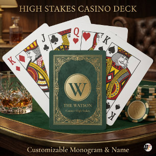 Personalisiertes Smaragdgrün & Gold Casino Monogra Spielkarten