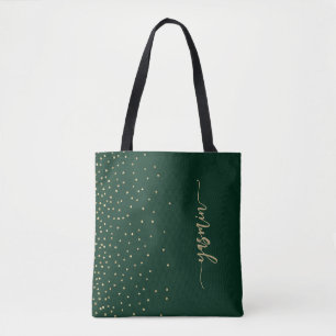 Personalisiertes Smaragdgrün Gold Quadrat Konfetti Tasche