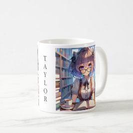 Personalisiertes Smart Anime Girl in der Bibliothe Kaffeetasse