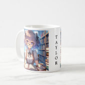 Personalisiertes Smart Anime Girl in der Bibliothe Kaffeetasse (Vorderseite Links)