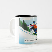 Personalisiertes Snowboarden - Männlicher Cartoon Zweifarbige Tasse (Vorderseite Links)