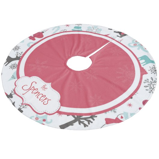 Personalisiertes Snowflake Weihnachtsbaumrock Fleece Weihnachtsbaumdecke (Schrägansicht)