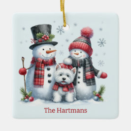 Personalisiertes Snowman Couple mit Westie Ornamen Keramikornament