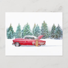 Personalisiertes Snowy Winter's Day Vintage Car. Feiertagspostkarte