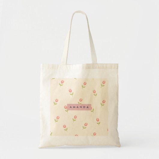 Personalisiertes Soft Pastel Rosa Tulpe Tragetasche (Vorne)