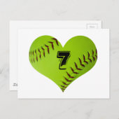 Personalisiertes Softball-Herz Postkarte (Vorne/Hinten)
