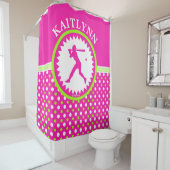 Personalisiertes Softball-Rosa - grüne Duschvorhang (Beispiel)