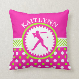 Personalisiertes Softball-Rosa - grüne Kissen