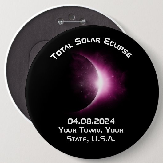 Personalisiertes Solar Eclipse Button 2024 Zurück (Vorne & Hinten)