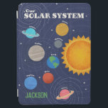 Personalisiertes Solarsystem iPad Air Hülle<br><div class="desc">Eine farbenprächtige Abbildung des Sonnensystems mit 8 Planeten: Merkur,  Erde,  Venus,  Neptun,  Saturn,  Uranus,  Mars,  Jupiter und der Sonne vor einem sternblauen Hintergrund. Dieses moderne Design ist sowohl stilvoll als auch lehrreich,  großartig wie Dekor und Zuhause-Schulungen. Dieses Design kann mit einem Namen,  Monogramm-Initialen oder einer Phrase angepasst werden</div>