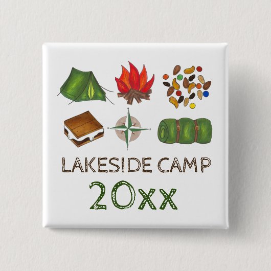 Personalisiertes Sommer Camp S'mores Zelt Kompass Button (Vorderseite)