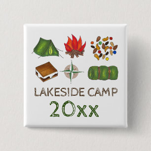 Personalisiertes Sommer Camp S'mores Zelt Kompass Button