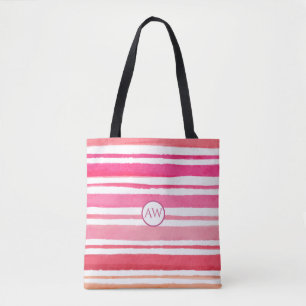 Personalisiertes Sommer-Pink-Streifiges Monogramm Tasche
