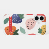 Personalisiertes Sommerfarbenfrohes Erdbeermuster iPhone 16 Hülle (Rückseite (Horizontal))