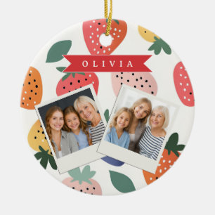 Personalisiertes Sommerfarbenfrohes Erdbeermuster Keramik Ornament