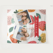 Personalisiertes Sommerfarbenfrohes Erdbeermuster Wandteppich (Vorderseite (Horizontal))