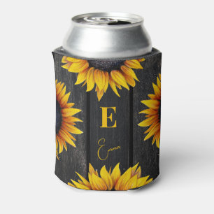 Personalisiertes Sonnenblumen-Monogramm und Name Dosenkühler