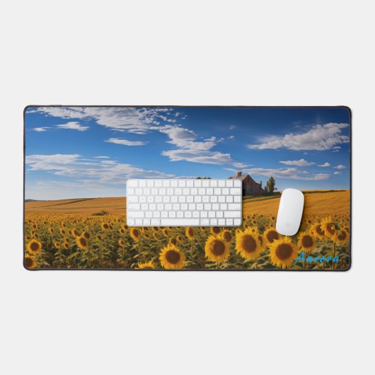 Personalisiertes Sonnenblumenfeld und eine Schreib Schreibtischunterlage (Tastatur & Maus)