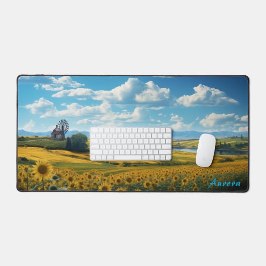 Personalisiertes Sonnenblumenfeld und eine Schreib Schreibtischunterlage (Tastatur & Maus)
