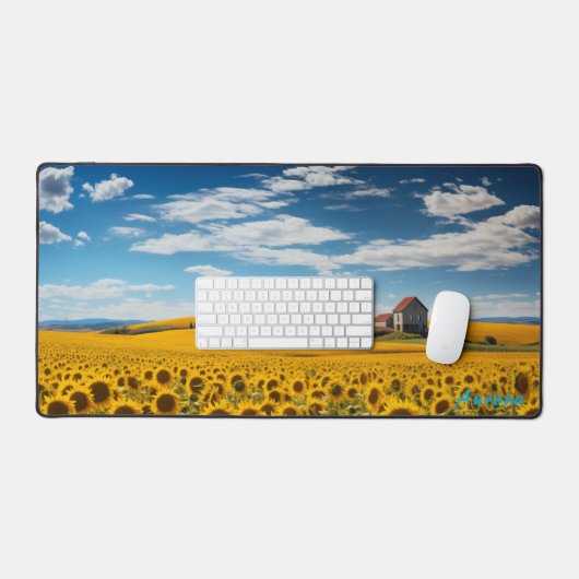 Personalisiertes Sonnenblumenfeld und eine Schreib Schreibtischunterlage (Tastatur & Maus)