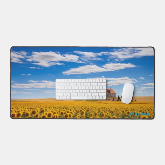 Personalisiertes Sonnenblumenfeld und eine Schreib Schreibtischunterlage (Tastatur & Maus)