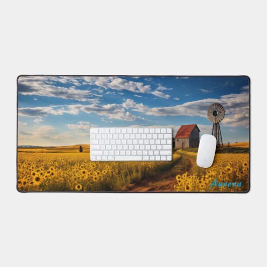 Personalisiertes Sonnenblumenfeld und eine Schreib Schreibtischunterlage (Tastatur & Maus)