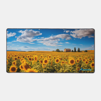 Personalisiertes Sonnenblumenfeld und eine Schreib Schreibtischunterlage
