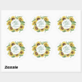 Personalisiertes Sonnenblumenkraut-Hochzeitsticker Runder Aufkleber (Blatt)