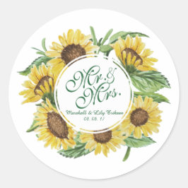 Personalisiertes Sonnenblumenkraut-Hochzeitsticker Runder Aufkleber