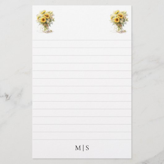 Personalisiertes Sonnenblumenmonogramm Briefpapier (Vorderseite)